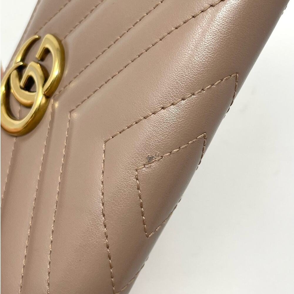 Gucci GG Double G Marmont Zip Around Wallet Zippy Chevron Leather Long Tan Gold - Picture 11 of 14